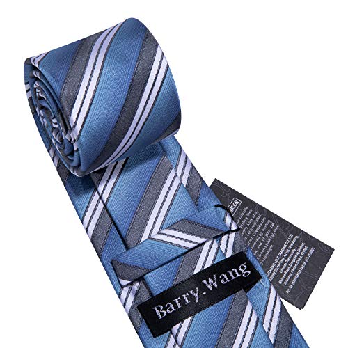 Image of Barry.Wang Silk Men Ties Formal Stripes Necktie and Tie Clip for Wedding Party Business Fashion Classic
