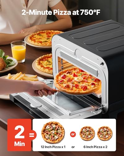 Image of VEVOR Pizza Oven, 8 Presets Electric Pizza Ovens Air Fry Combo, 12-Inch Indoor Pizza Maker Smart Knob Control, 750F Max Temp, IPX4 Waterproof Countertop Pizza Cooker w /Pizza Stone,Fry Basket