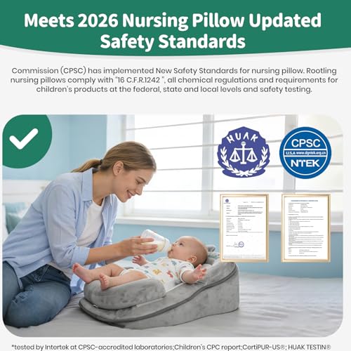Image of Rootling Baby Feeding Pillow, Anti Overflow Feeding Pillow for Reducing Spit-Up, Safety Nursing Pillow, Baby Lounger Reflux Wedge Breastfeeding, Removable top and Bottom (Gray, Large)