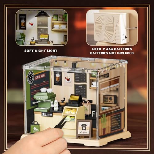 Image of Miniature Coffee Store DIY Kit | 90 PCS Mini House Building Set | LED Warm Light Model | Creative Desktop Decoration Toy for Kids & Adults
