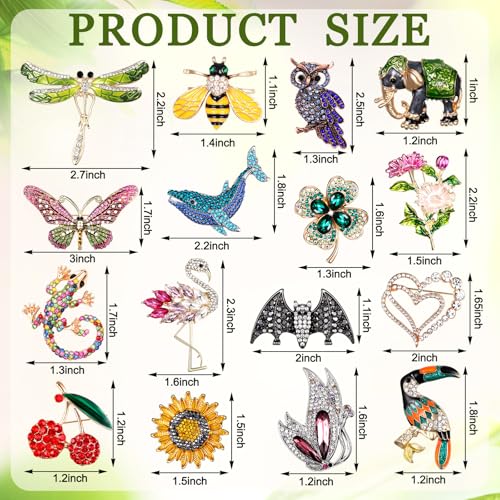 Image of Sasylvia 16 Pcs Women Brooch Set Rhinestone Vintage Animal Insect Plant Pins Brooches Bulk for Christmas Women Girls Gifts