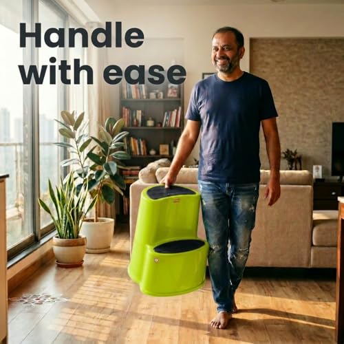 Image of Multipurpose Step Stool with Anti-Skid Surface for Home, Kitchen & Office | Premium Plastic Ladder Stool | 220 kg Hight Weight Load Capacity | 60 x 47 x 51.5 cm  (Citrus Green)