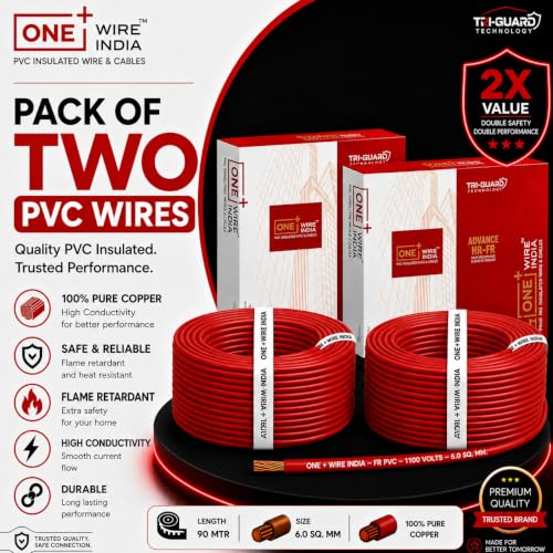 Image of 90m PVC Copper Electrical Wire (Pack of 2), Red, 6.0 mm