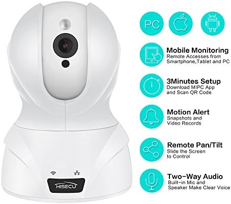 HISECU 1080P WIFI IP Security Camera Pan/Tilt Zoom Indoor Video Surveillance CCTV Camera, Plug/Play, with Two-Way Audio &Night Vision & Motion Detection (1080P WHITE)