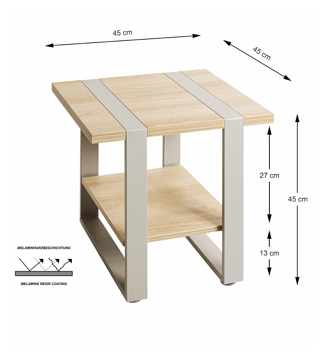 HAKU Table d'appoint en chêne Naturel, métal Gris Cachemire, aggloméré, Table de Salon de Style loft Industriel - Dimensions : L 45 x H 45 x P 45 cm Style : Moderne