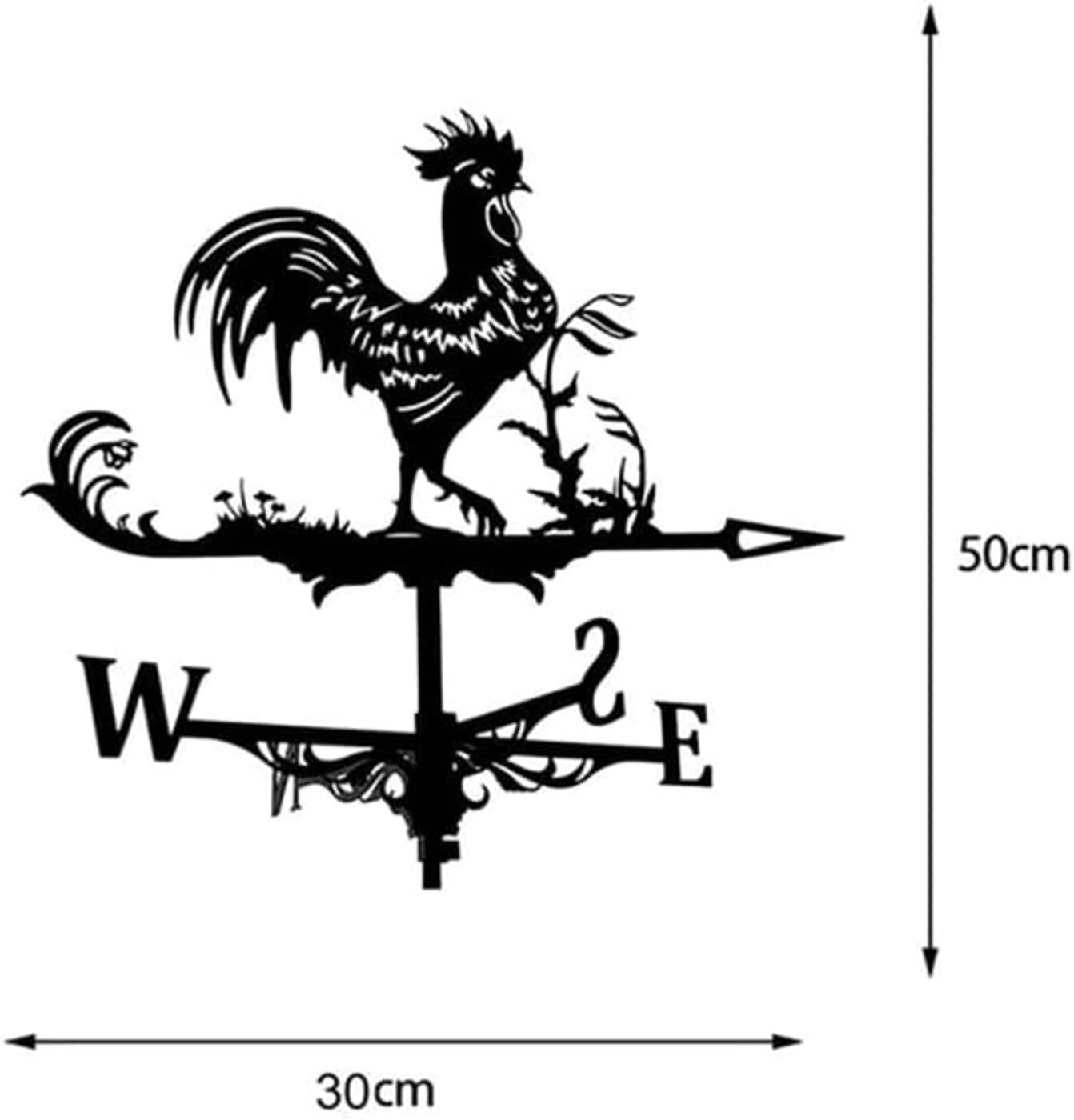 Wetterfahnen aus Metall mit Hahn, Wetterfahne Edelstahl, Garten Hühner-Windrichtungsanzeiger, Bauernhofszene, Wetterhahn, Windmühleneinsatz Eisen die Außendach-Dekoration im Bauernhausstil(A)