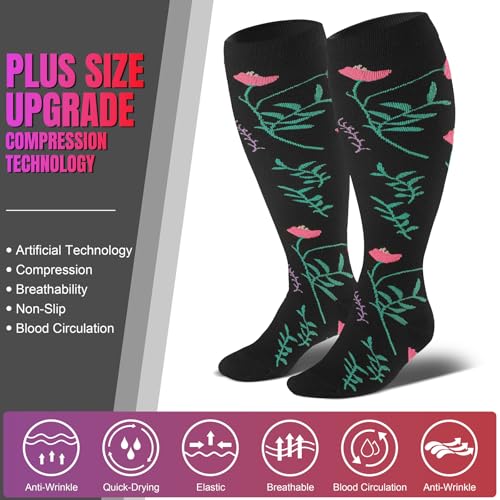 Image of Cerpite Plus Size Compression Socks 20-30 mmHg for Women & Men, Extra Wide Calf Compression Socks, Cushioned Breathable Support for Nurses, Travel, Running & Long Standing