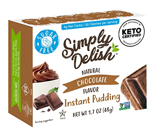 Simply Delish Natural Instant Chocolate Pudding - Sugar Free, Non GMO, Gluten Free, Fat Free, Vegan, Keto Friendly - 1.7 OZ (Pack of 6)