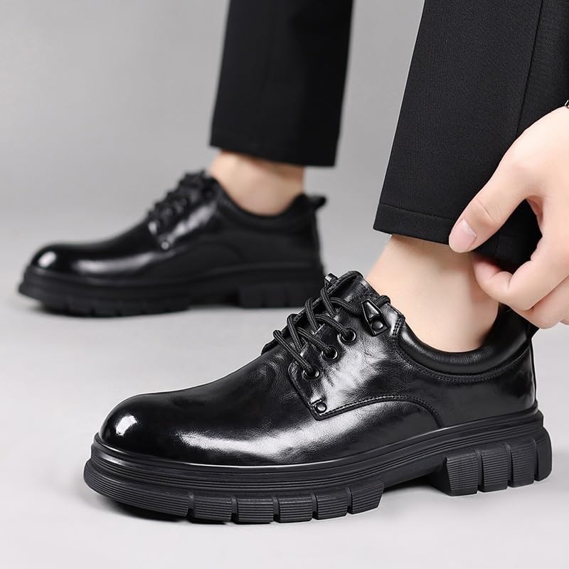 Men's Casual Oxford Shoes Work Flats Sneakers Classic Lace-up Men Soft Toe Uniform Dress Shoes Slip Resistant Water Resistant Black