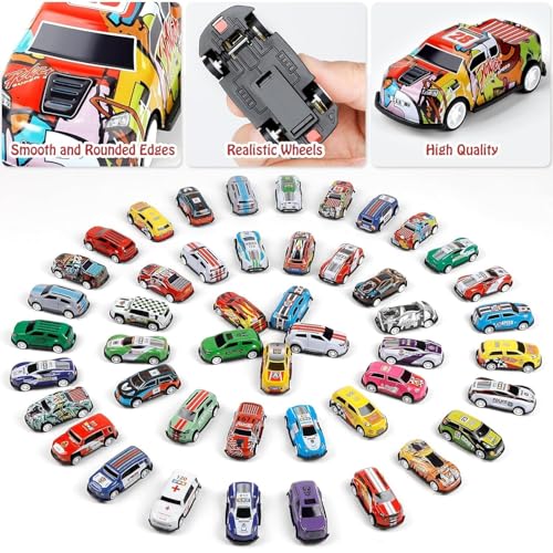 Image of Toy Cars for Kids,48pcs Mini Alloy Die-Cast Cars Set with Storage Box,Assorted Metal Pull Back Vehicles Toy for Kids, Boys & Girls Ages 3+,Birthday Gift,Travel & Play (Car Track)