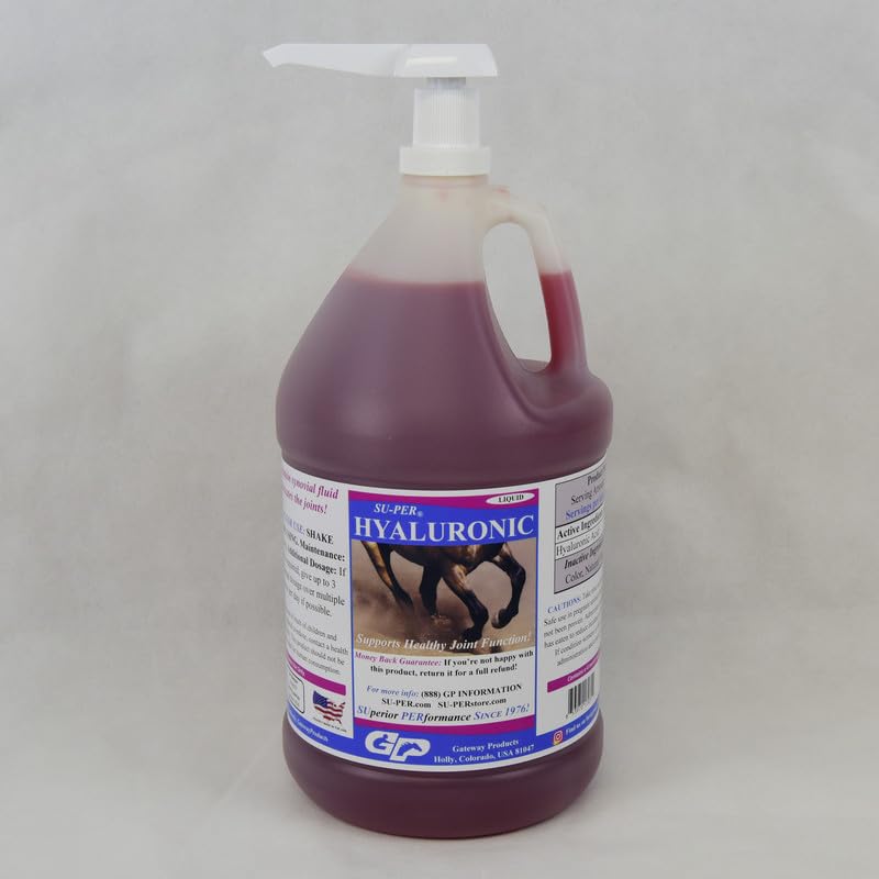 SU-PER Hyaluronic Joint Supplement for Horses - Supports Joints Health & Lubrication - Horse Hyaluronic Acid Liquid - 1 Gallon + Pump, 4 Month Supply