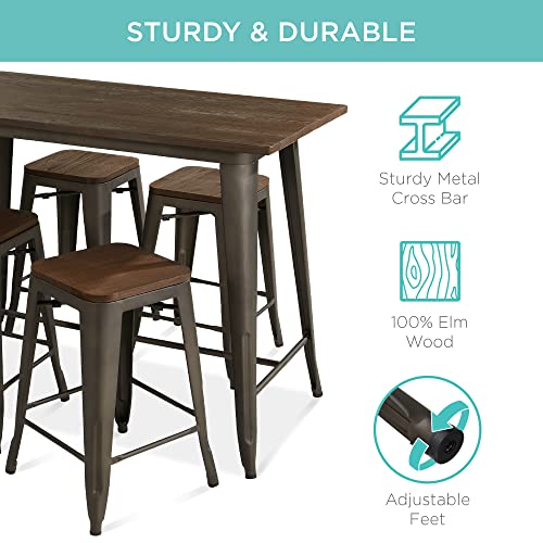 Best Choice Products 5-Piece Dining Set, Counter Height Rustic Industrial Table And Stool Set For Kitchen, Dining Room W/ 4 Backless Stools, Easy Assembly, 330Lb Capacity - Brown #TOP3