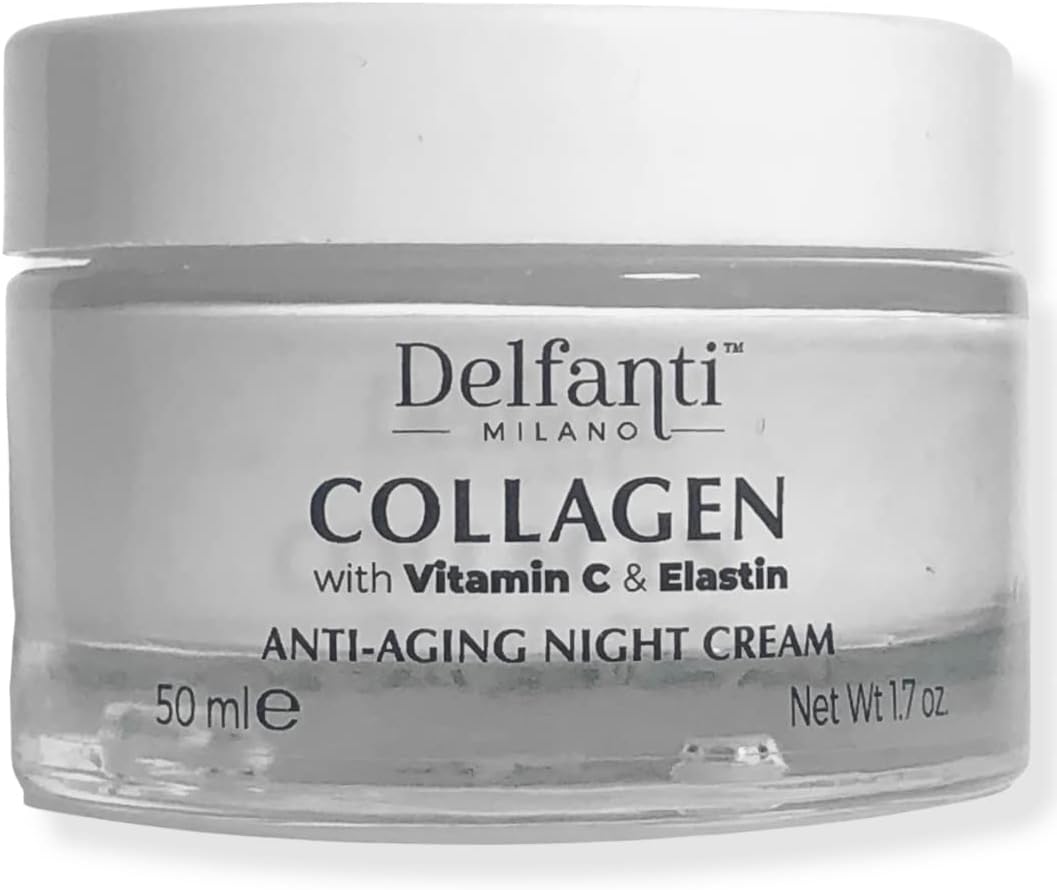 Delfanti-Milano โข COLLAGEN with VITAMIN C & ELASTIN โข Rejuvenating & Nourishing โข Anti-Aging Night Cream โข Face and Neck Moisturizer โข Made in Italy