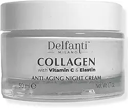 Delfanti-Milano • Colágeno com vitamina C e elastano • Rejuvenescedor e nutritivo • Creme noturno antienvelhecimento • Hidratante para rosto e pescoço • Feito na Itália