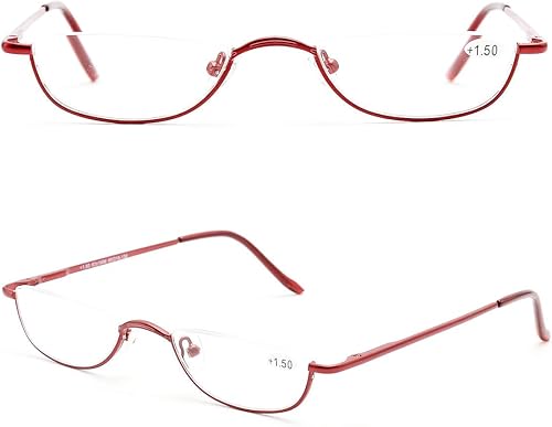 Vista 79 de KoKoBin Lentes de lectura de media lectura, 2 pares de lentes con marco de metal de medio borde, lectores de bisagra de resorte con bolsa de cuero