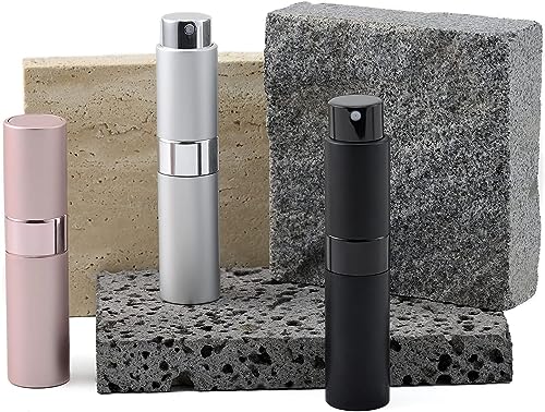 Image of 10ML Mini Perfume Atomizer Spray Bottle, Empty Refillable Glass Travel Cologne Sprayer for Men & Women with Refill Tools (Black /Pink /Silver)