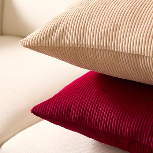 Image of Encasa XO Corduroy Cushion Covers, No Inserts, Set of 2, Red