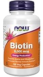 Now Foods, Biotin, 5.000mcg, Vitamina B7, Alta Dosis, 120 Cápsulas veganas, Probadas en Laboratorio, Sin Gluten, Sin Soja, Vegetarianas, No GMO