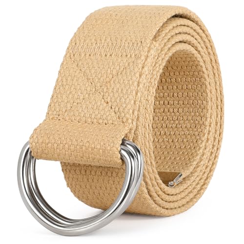 Image of WHIPPY Mens Canvas Belt with Metal Double D-ring 1 1 /2 inch Wide Plus Size Unisex Web Cloth Casual Belt for Jeans Pants