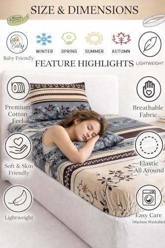 Image of Single Size Elastic Fitted Bedsheet with 1 Pillow Cover - Glace Cotton, Fits 48x72 Inch Mattress (up to 8-inch Depth), All-Around Elastic,Wine Floral