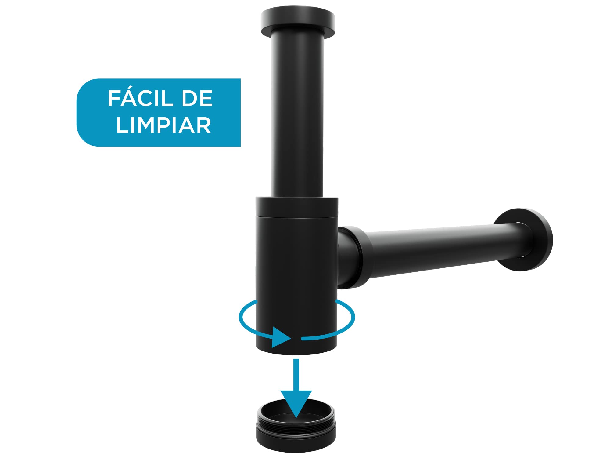 Aqua Bagno - Sifón flexible para lavabo - juego de desagüe para lavabo - sifón de olores con abertura de limpieza Sifón de diseño negro mate