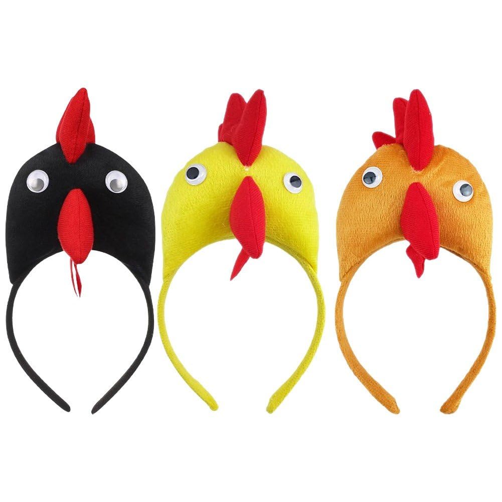 Stakee Chicken Headband 3pcs Rooster Hair Hoop Headwear Plush Animal Headbands Chicken Beak Costume Hair Band for Cosplay Party