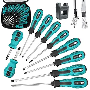 AVAVA Magnetic Screwdriver Set 10 PCS,5 Phillips and 5 Flat Head Precision Screwdriver,Professional Cushion Grip and Non-Slip for Repair Home Improvement Craft,Green