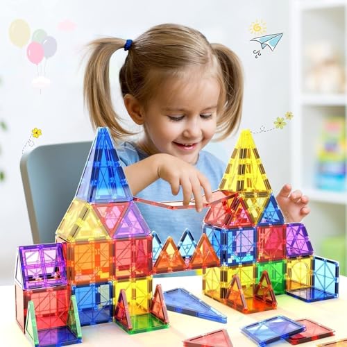 Image of ANVIE & ABEER Set of 21 Pcs Big (75mm) Magnetic Building Blocks for Kids, Educational Stacking Blocks for Boys Girls, Magnets Construction Toys, (Big Tiles Set of 21)