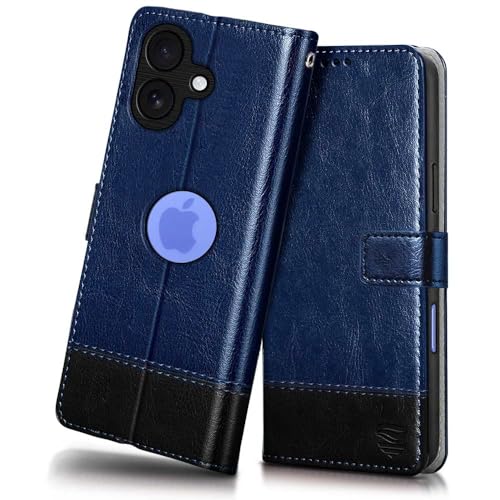 Image of FLIPPED Vegan Leather Flip Case Back Cover for iPhone 16 (Blue with Black)
