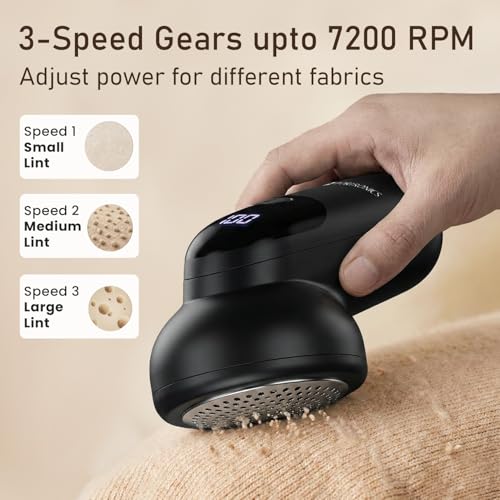 Image of Portronics Lint X Rechargeable Fabric Lint Remover with 6 Stainless Steel Blades, 3 Speed Modes, LED Display, Detachable Lint Container, 70-Min Runtime, Type-C Charging, for Clothes & Car Interiors