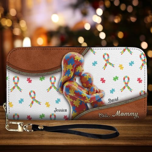The Love Of The Mother - Personalized Autism Awareness Leather Long Wallet3