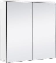 2 Doors Bathroom Mirror Cabinet, Wall Mounted Storage Cupboard with Mirror and Adjustable Shelf for Shower Room, Mudroom, White