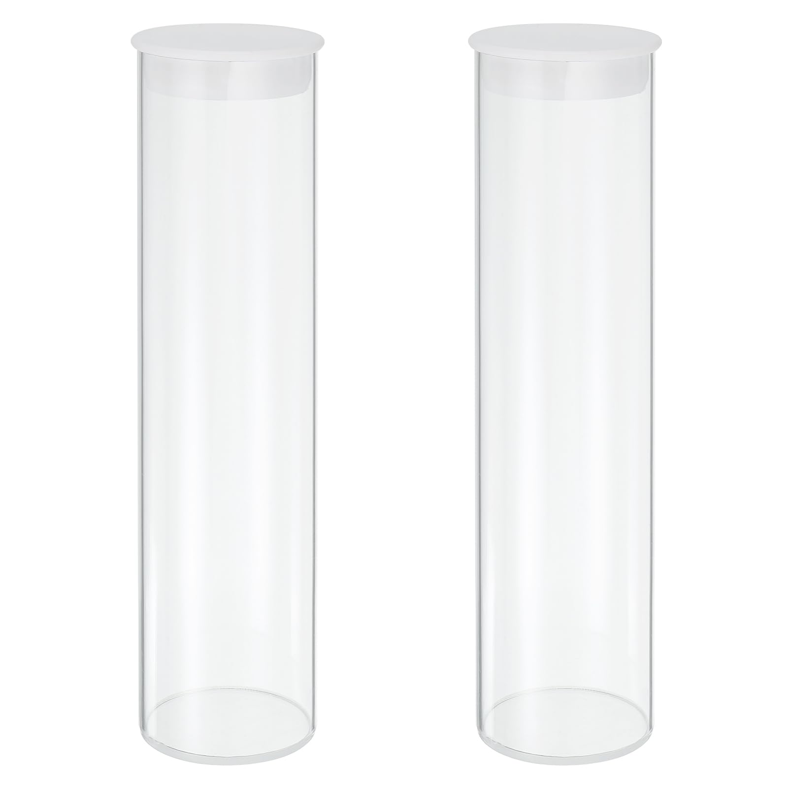 MECCANIXITY Transparent Plastic Storage Tubes, 2" x 8"(50x200mm) Polycarbonate Clear Rigid Round Storage Tubing with Black Lid, 2 Set