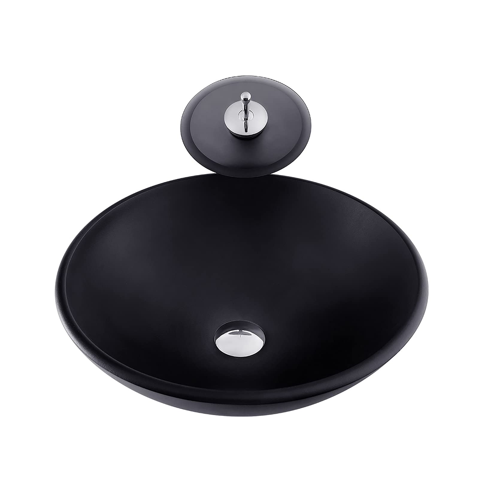SBCGFY Vessel Sinks, Bathroom Vessel Sink Artistic Glass Vessel Sink Vessel Bowl Sink Countertop Vanity Vessel Sink With Waterfall Faucet And Pop Up Drain Combo,Round A-One Size