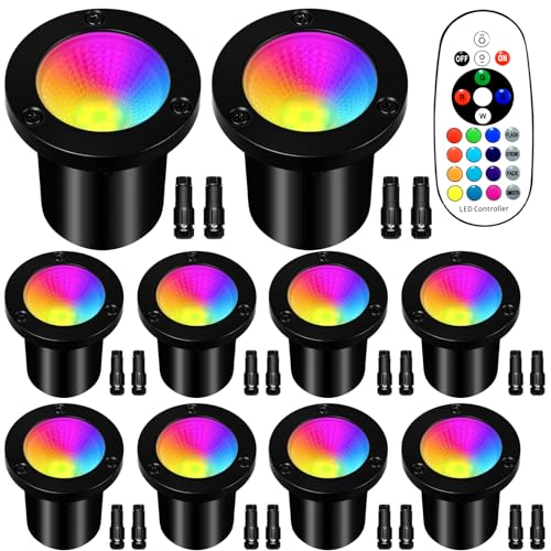 Low Voltage Landscape Lighting - 10W RGB Landscape Lights with Color Changing, 12V-24V Waterproof Outdoor In-Ground Lights for Yard Garden (10 Pack) Multicolor 10W,10 PACK