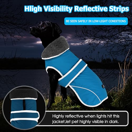 Image of Dogcheer Dog Coat, Waterproof Dog Jacket Reflective Pet Winter Coat with Adjustable Hook & Loop, Christmas Puppy Fleece Jacket Warm Turtleneck Snowsuit for Small Medium Large Dogs - Sky Blue, S