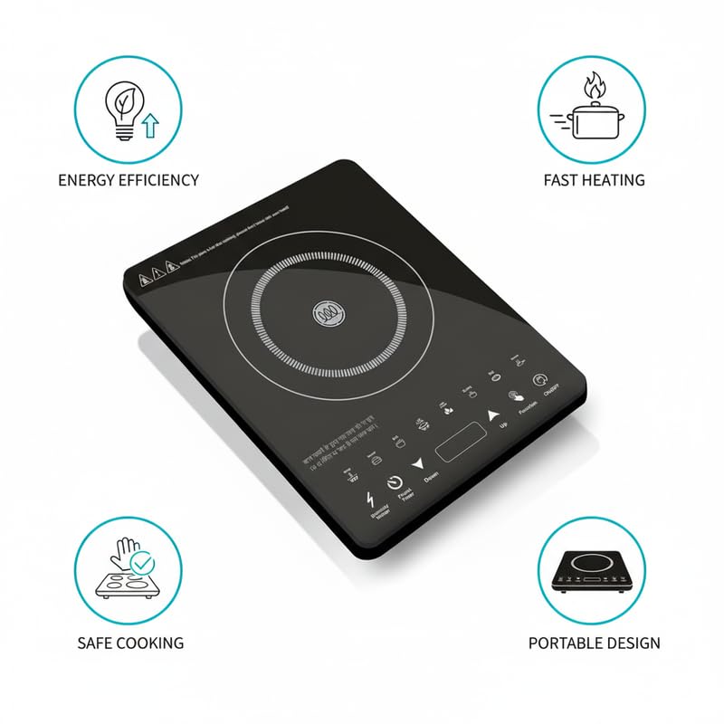 Image of Drumstone (15 Years Replacement Warranty) Energy-Efficient 2000W Portable Induction Cooktop - Touch LED Display, Preset Menus, Quick Heating Electric Stove for Home, Office & Travel