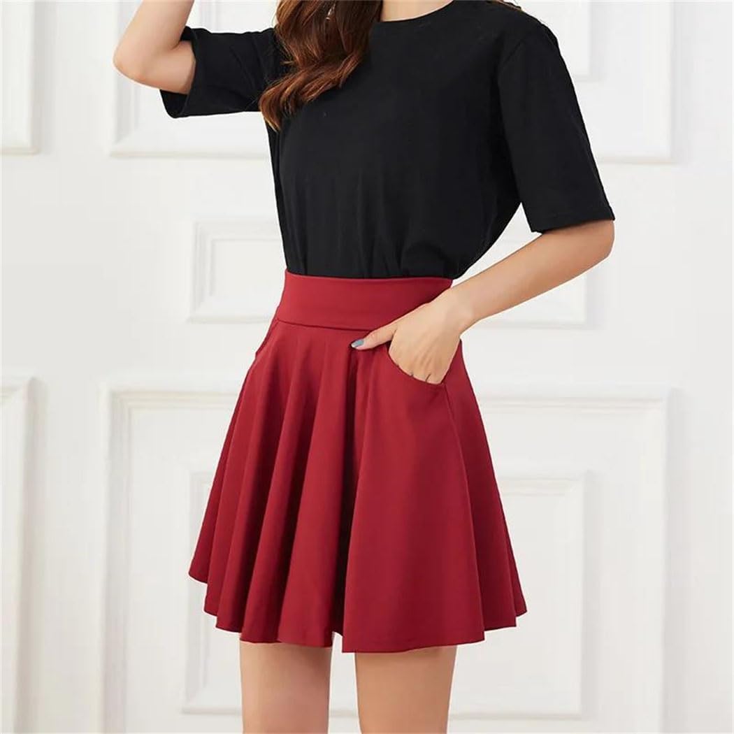 Women's Basic Pocket Short Skirt Flared Business Casual Party Office Work Medium Pleated Safety Skorts