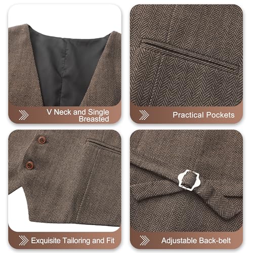 MllesReve Mens Suit Vest Herringbone Tweed V Neck Slim Fit Formal Vests Casual Business Waistcoat3