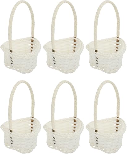 Miniatura 10 de HEMOTON 6 mini cestas tejidas de Pascua con asas, cestas de flores de ratán para niñas, mini cestas de picnic para pequeños recuerdos, artes y