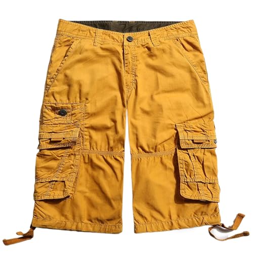 Short cargo d'été décontracté en coton uni taille mi-haute avec multi-poches