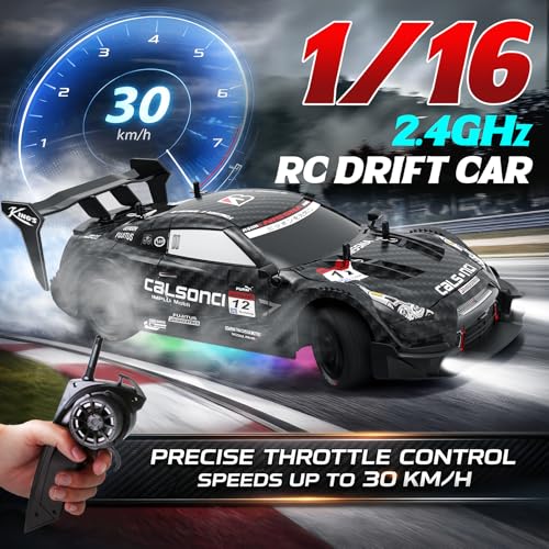 Image of Remote Control Car RC Drift Car 1:16 Scale 4WD RC Vehicle with LED Lights 2.4GHz 30km /h RTR High Speed Racing Sport Toy for Adults Boys Girls Kids Gift 2Pcs Rechargeable Battery