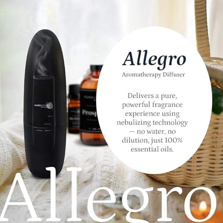 PuroSentido Allegro Aroma Diffuser - Waterless Bluetooth Aromatherapy Diffuser for Essential Oils, Portable & Compact for Home and Travel
