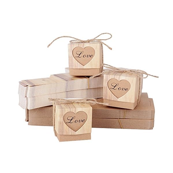 AONER 100Pcs (5 * 5 * 5 cm) Cajas de Regalo Papel Kraft Cajitas con Corazón Love Caramelos Dulces Bombones Boda Cumpleaños Fiesta Bautizo Graduación - Imagen 6