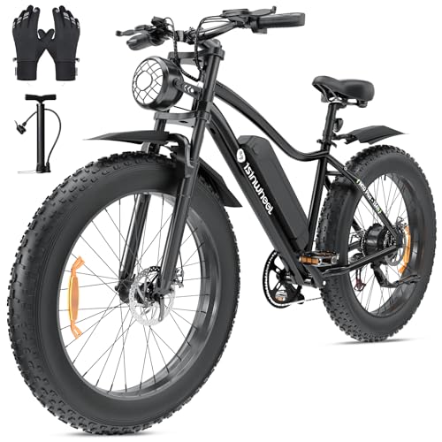 isinwheel M10Plus Electric Bike for Adults, 1000W Peak Motor, 120KM Pas Range & 45KM/H Speed, 26"*4.0 Fat Tire, Commuting Electric Mountain Bicycle with 48V 13Ah Removable Battery & Front Su