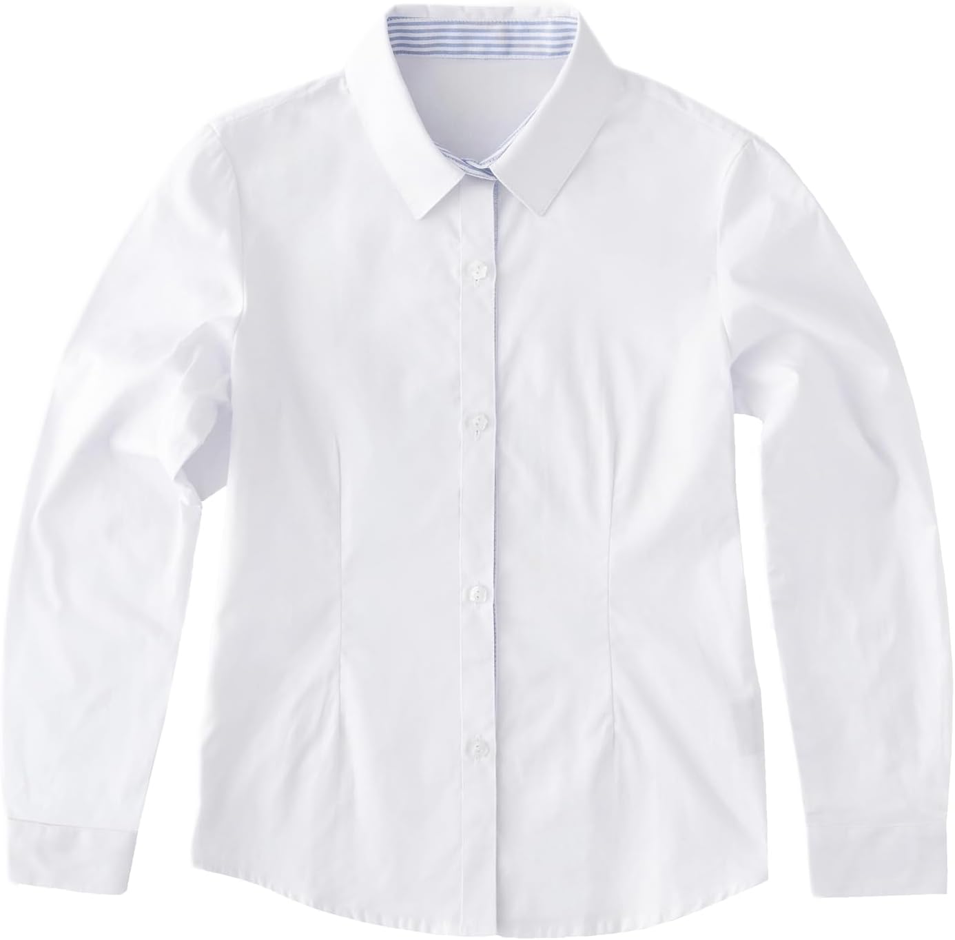 eton kidd Girls Cotton Oxford Long Sleeve Shirt Stripe Placket Square Collar Pearl Style Buttons