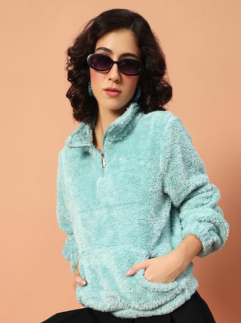 Image of THE DRY STATE Women's Fur Jacket With Wing Collar & Front Zip Open