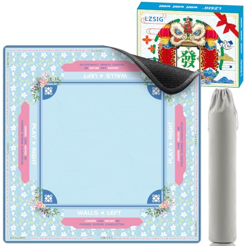LZSIG Mahjong Mat for Table 33"x33" - 3MM Thick, Non-Slip Noise Reduction Gaming Mat with Beginner Rules for American Mahjong, Waterproof Surface with Velvet Bag for Game Night, Gift