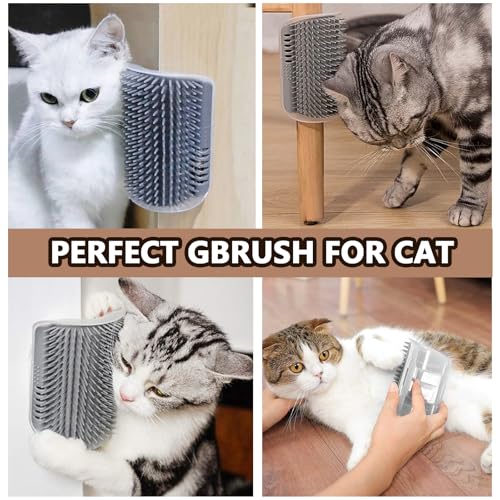 Image of 2 Pack Gray Cat Self Groomer | Catnip Pouch, Grooming Massage Brush, For Indoor Felines, Soft Nylon Bristles