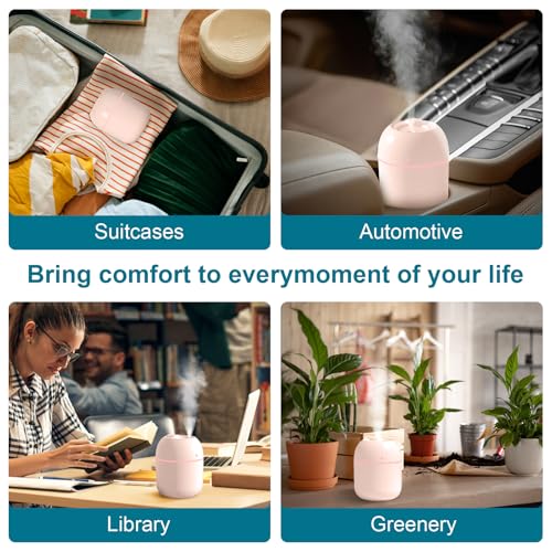 Image of Portable Small Humidifier, USB Personal Desktop Humidifier for Car, Office Room, Bedroom, Auto Shut-Off, 2 Mist Modes, Super Quiet, 220ml, Pink